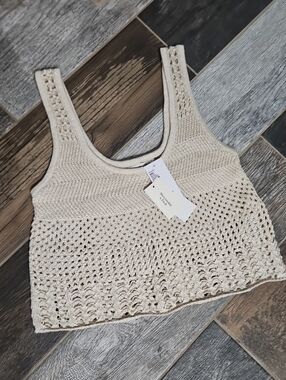 Abercrombie & Fitch Cream Crochet Knit Tank Top